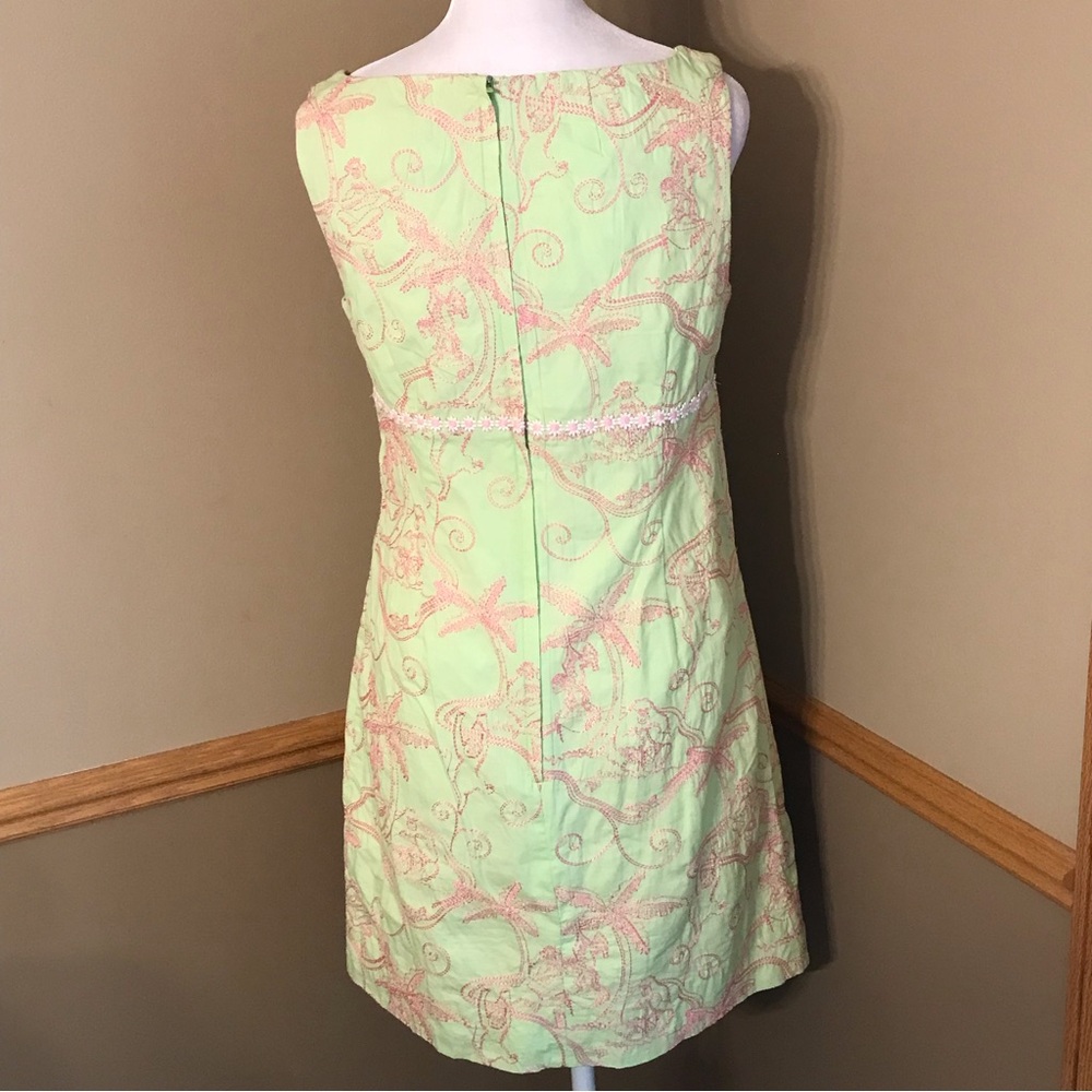 VTG Lilly Pulitzer Green Pink Floral Monkey Embroidered Sleeveless Dress Size 6 - Picture 4 of 7
